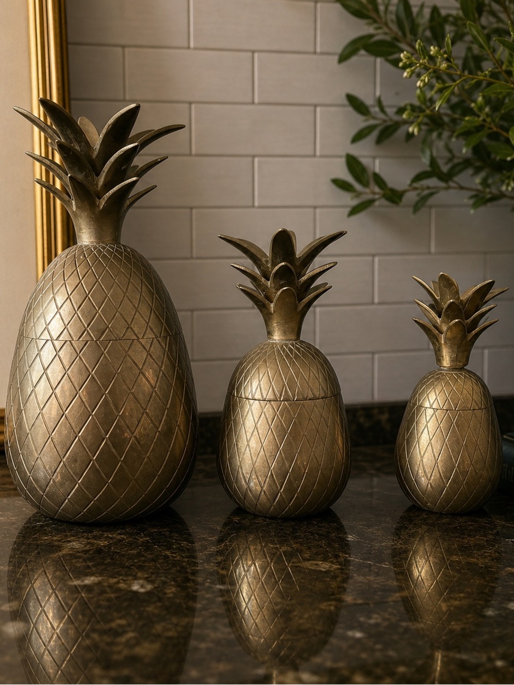 Vintage Solid Brass Pineapple Trinket Boxes – Set of 3